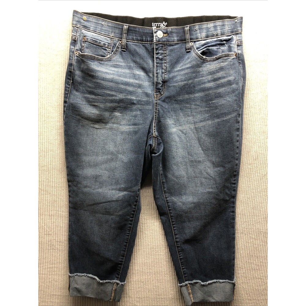 Terra & Sky Womens Denim Capri Jeans Size 16W Cut Off Cuffed Distressed
